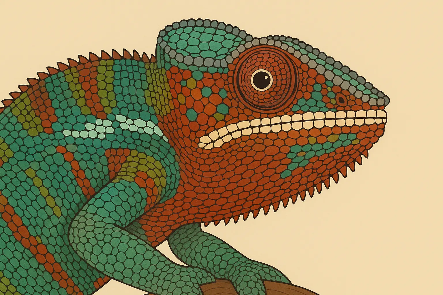 Realistic panther chameleon tattoo portrait
