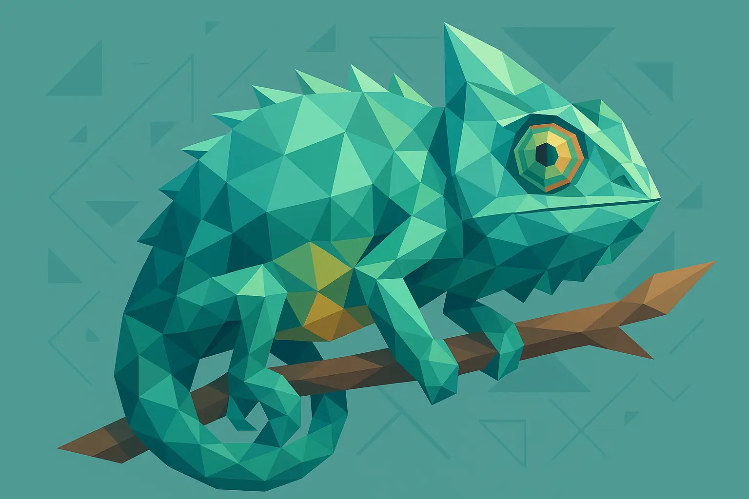 Low-poly geometric chameleon tattoo design
