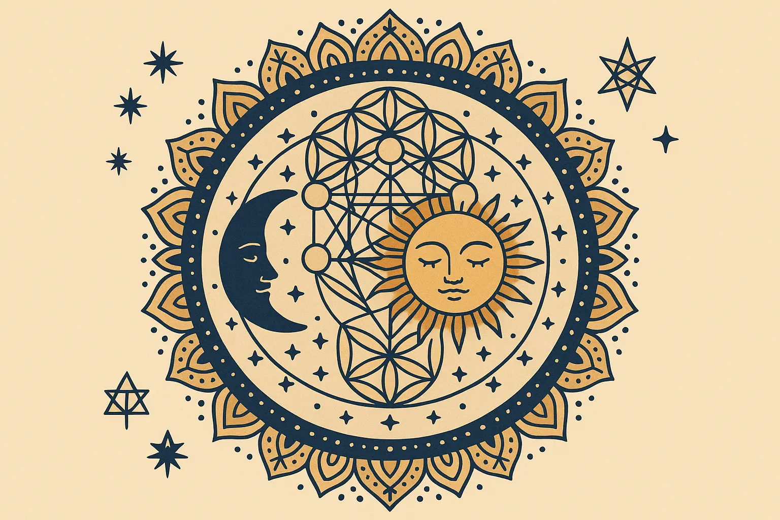 Sacred geometry mandala sun and moon tattoo