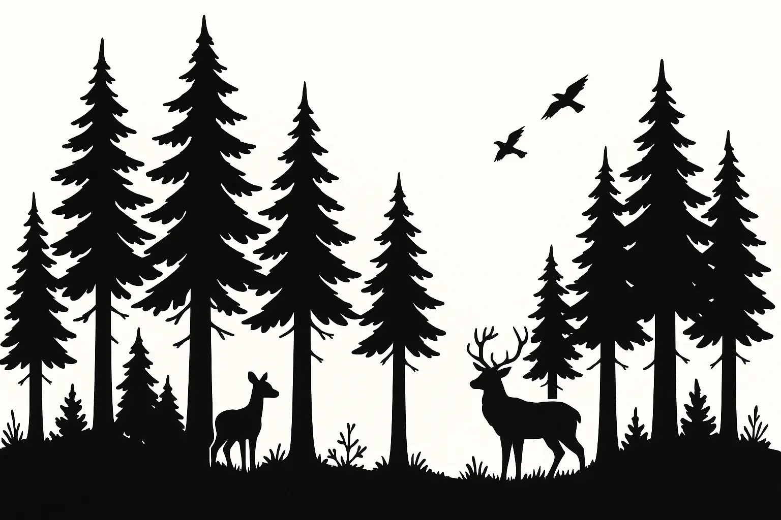 Forest silhouette scene underboob tattoo design