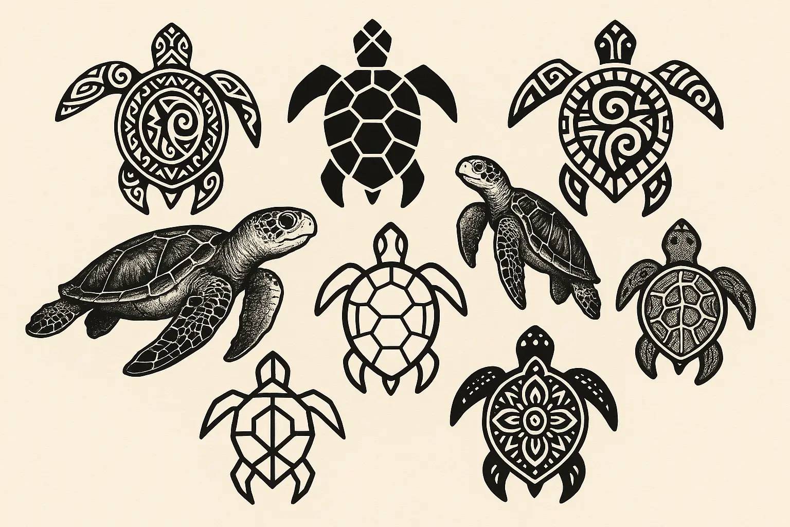 Traditional turtle tattoo design with cultural patterns