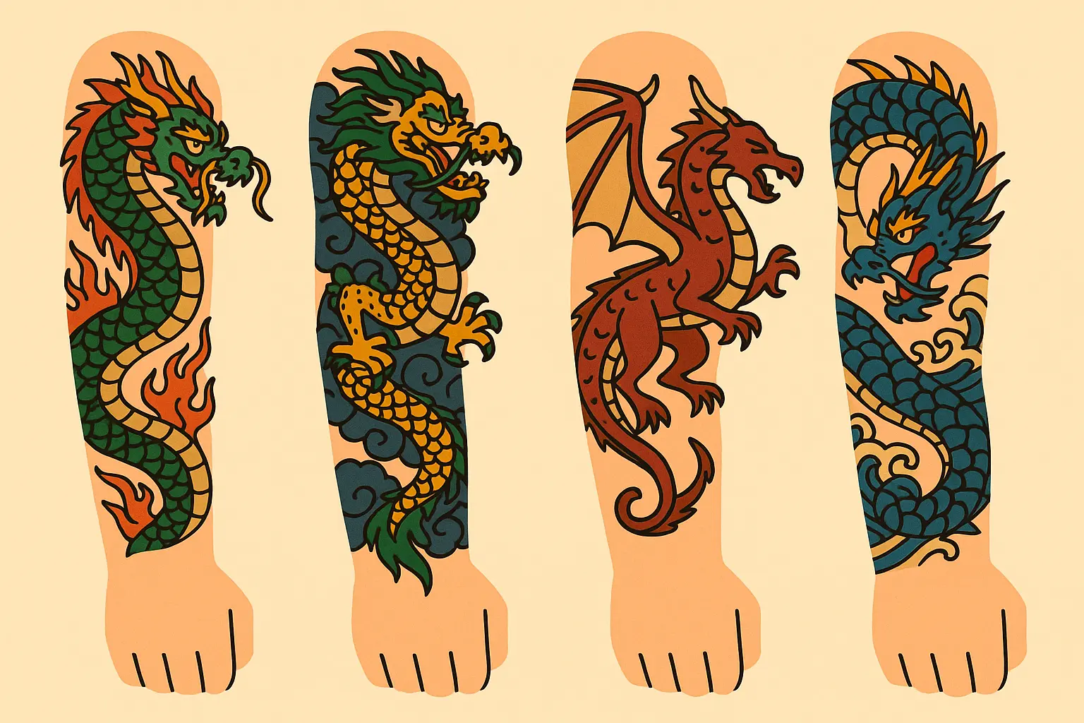 Traditional Japanese dragon sleeve tattoo with flowing water elements