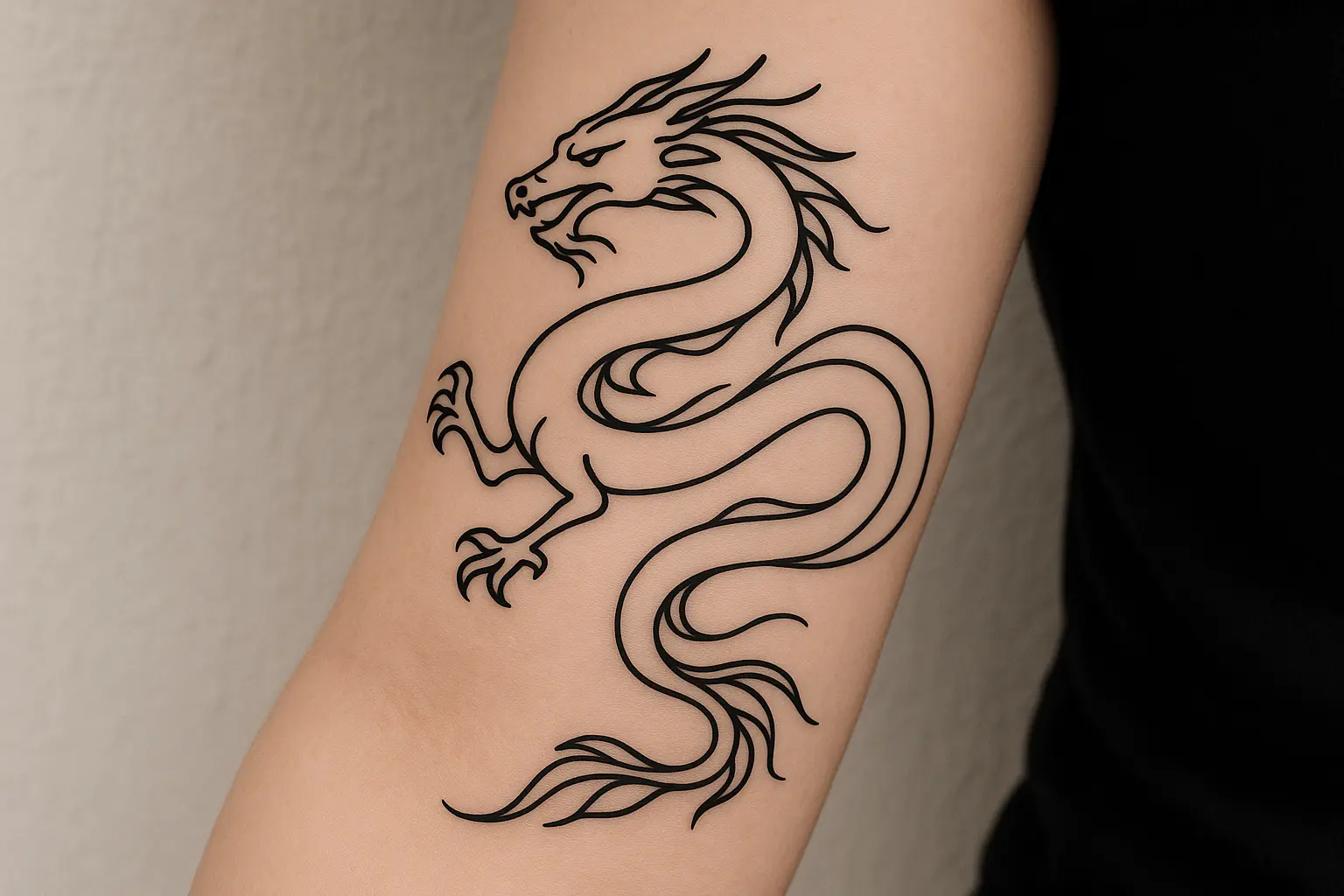 Single line minimalist dragon sleeve tattoo design
