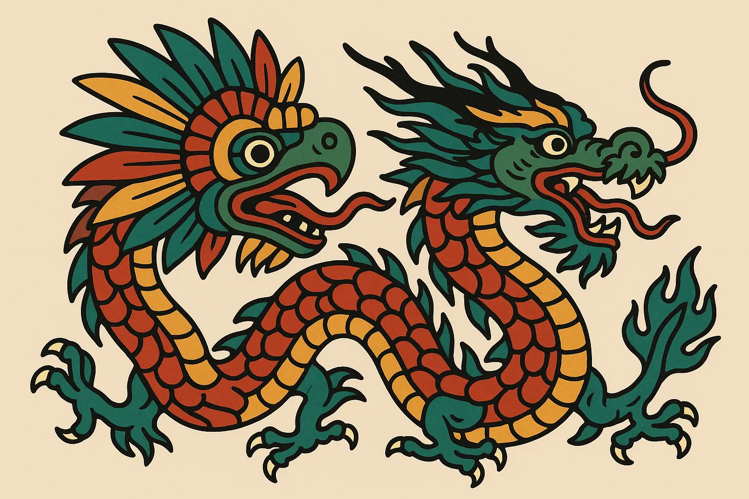 Cultural fusion dragon sleeve combining multiple artistic traditions