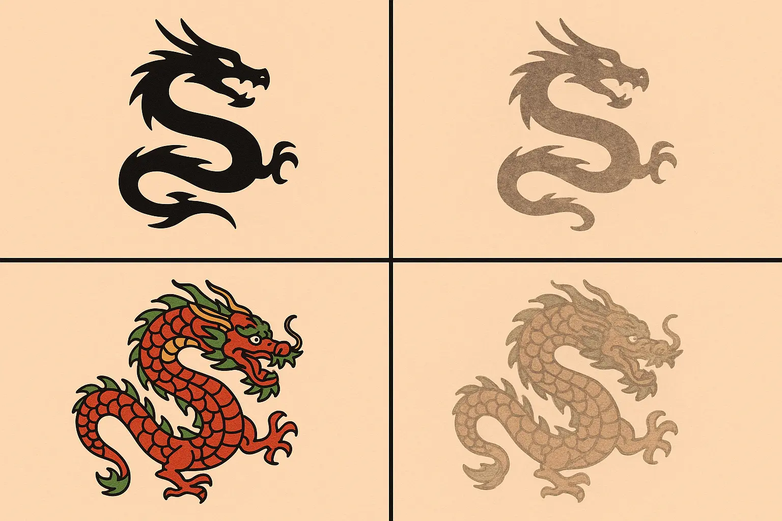 Dragon sleeve tattoo design comparison showing different artistic styles