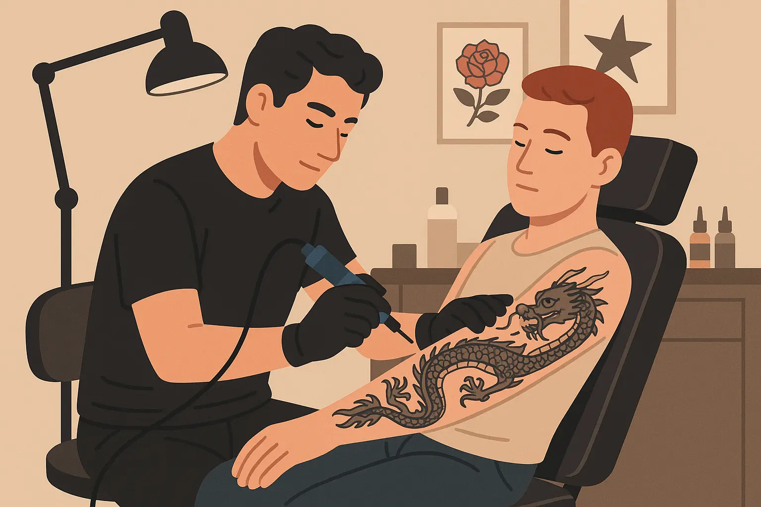 AI-generated dragon sleeve tattoo design showcase