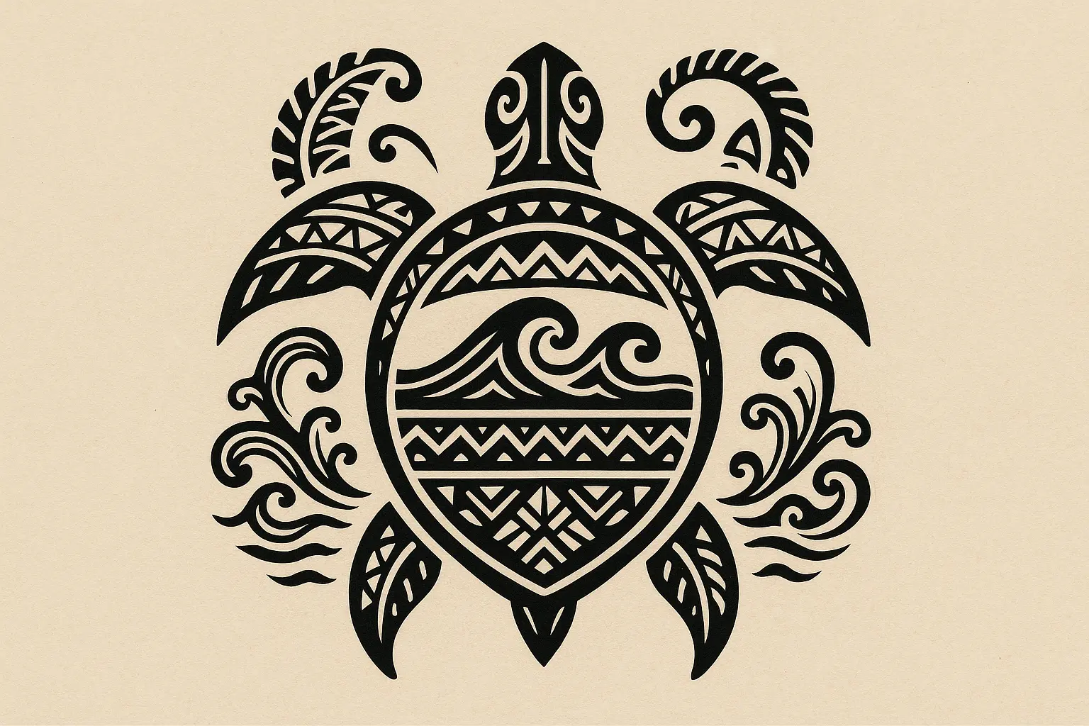 Traditional Polynesian turtle tattoo with geometric patterns