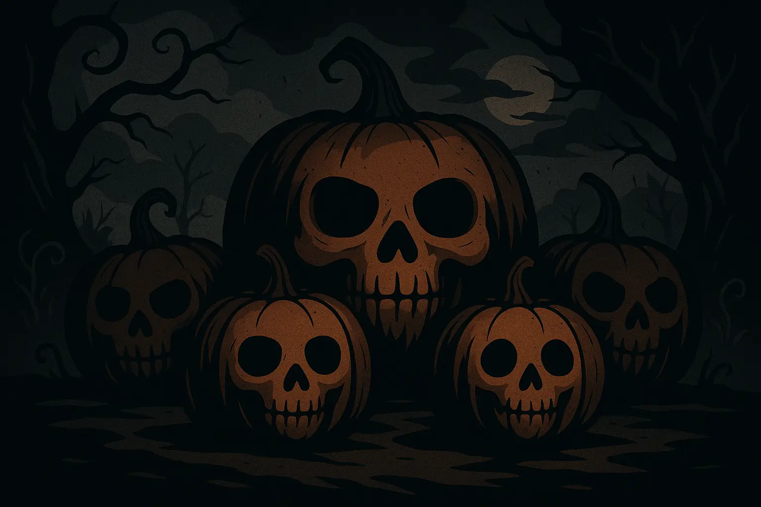 Gothic skull-faced jack-o'-lantern pumpkin tattoo design