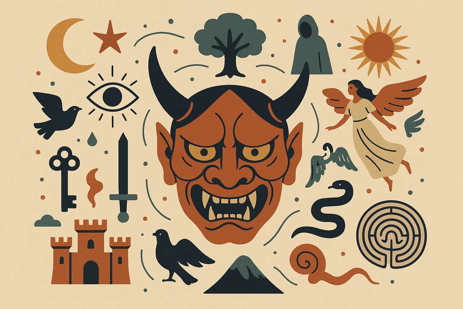 Archetypal oni mask symbolism