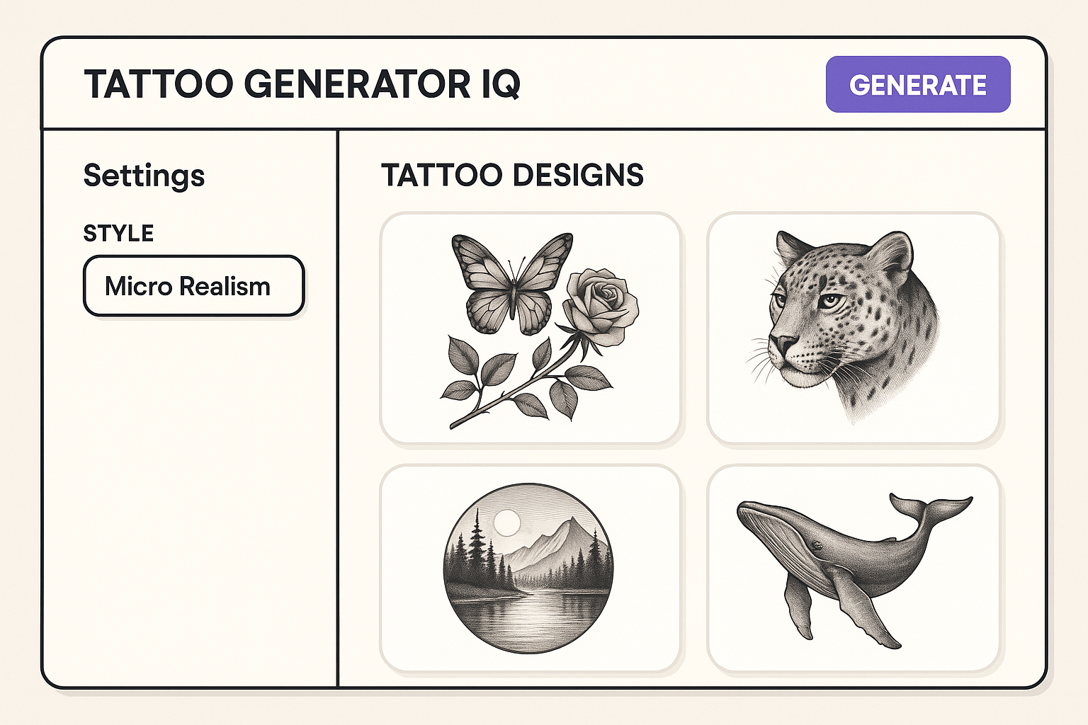 Tattoo Generator IQ micro realism design interface