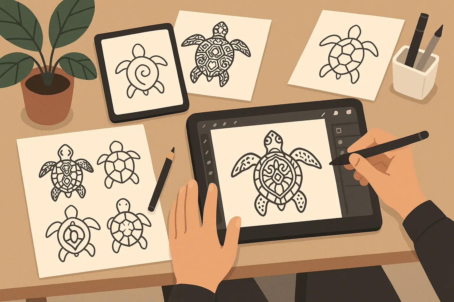 AI-generated turtle tattoo design process and options