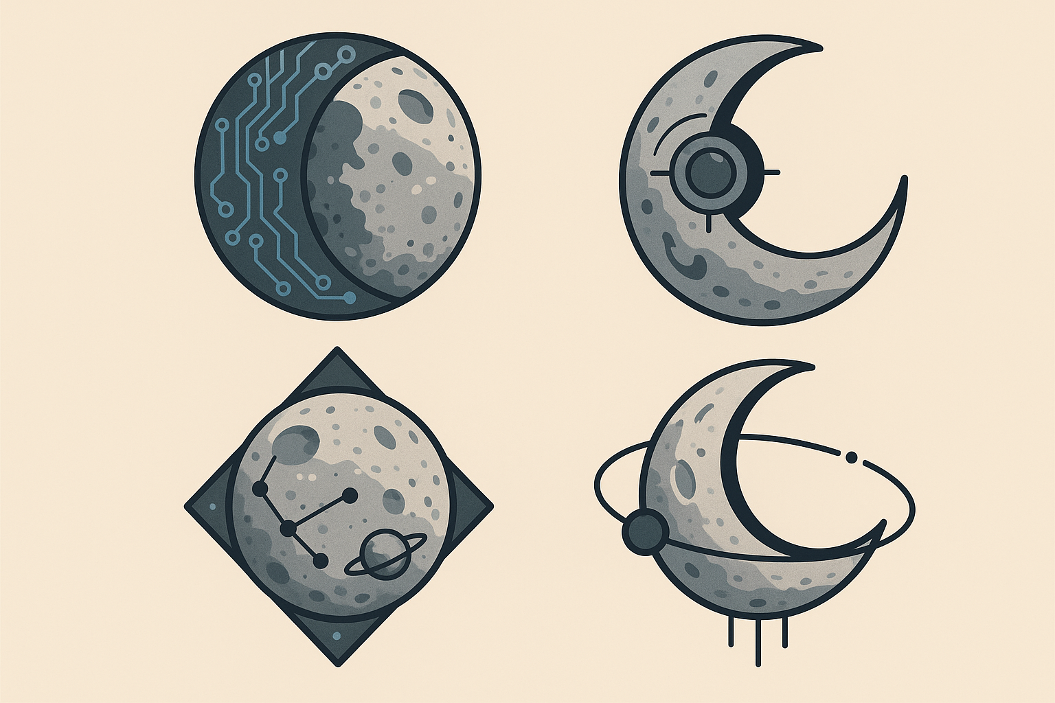 Modern moon tattoo with technological elements