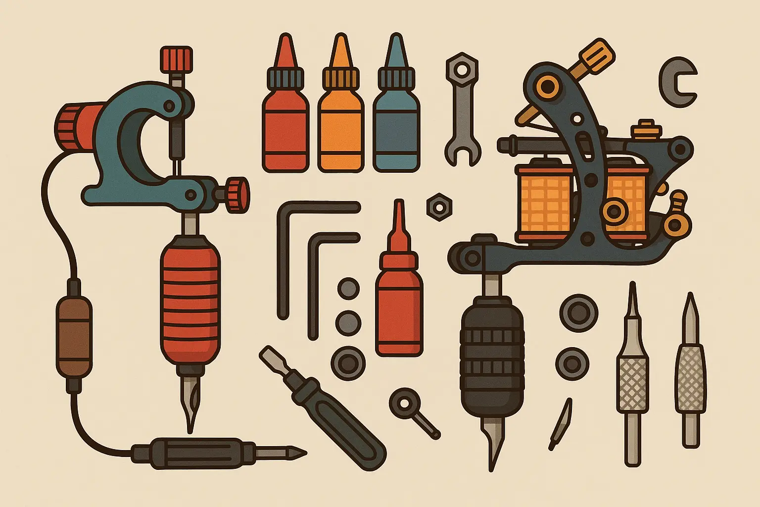 Technical equipment for new school tattoo artistry