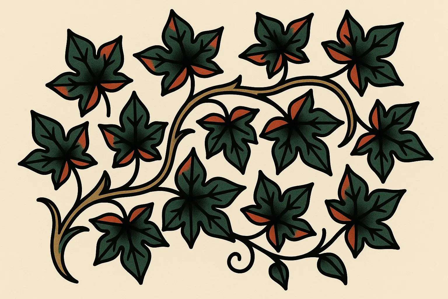 Traditional and neo-traditional ivy tattoo styles