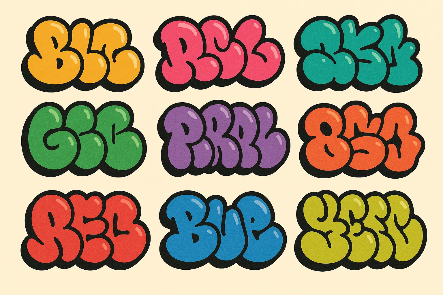 Classic bubble letter graffiti tattoo examples
