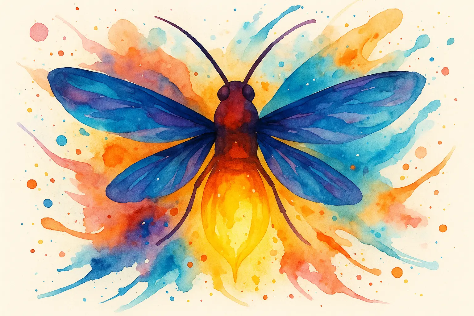 Abstract watercolor firefly tattoo composition