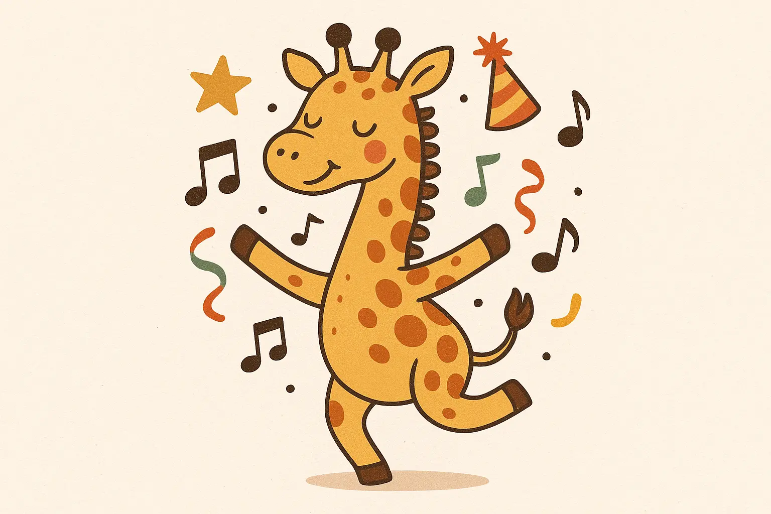 Dancing giraffe tattoo with musical elements