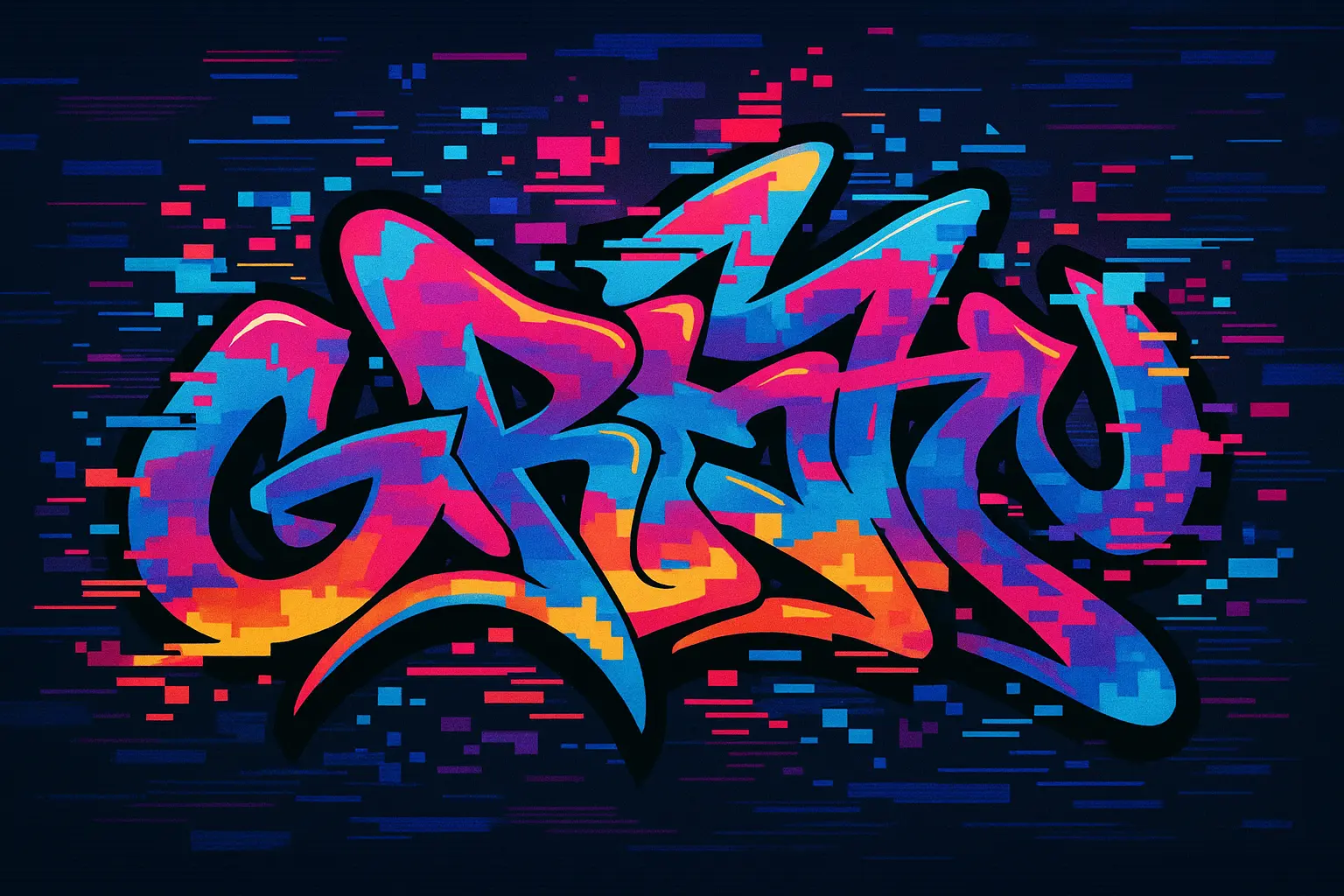 Digital glitch graffiti tattoo fusion