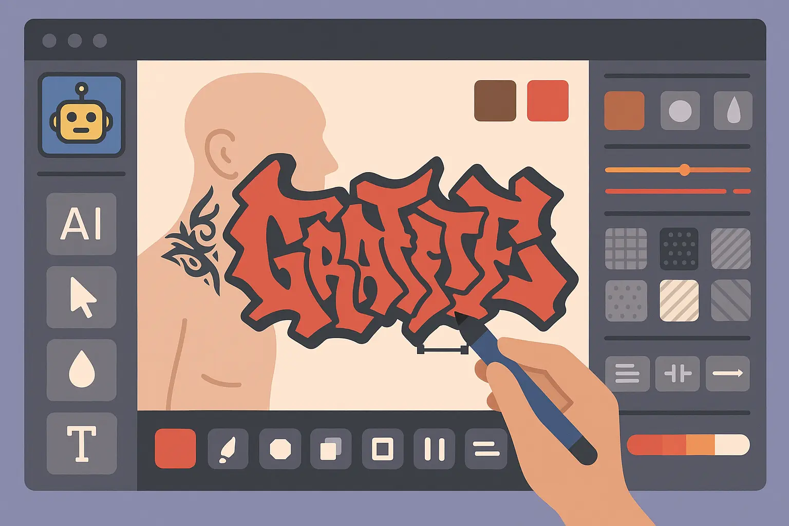 AI tattoo generator interface for graffiti designs