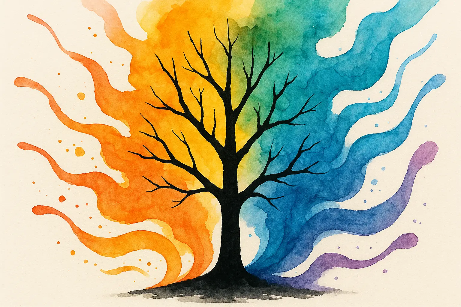 Watercolor splash tattoo design with flowing colors and bold line work