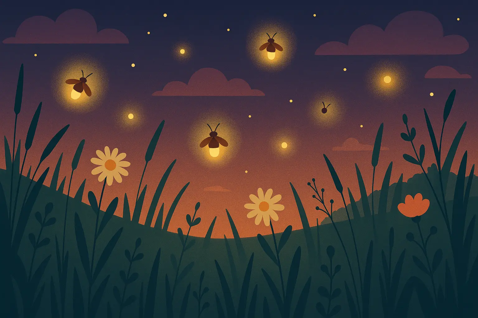 Lightning bug swarm at dusk nature scene