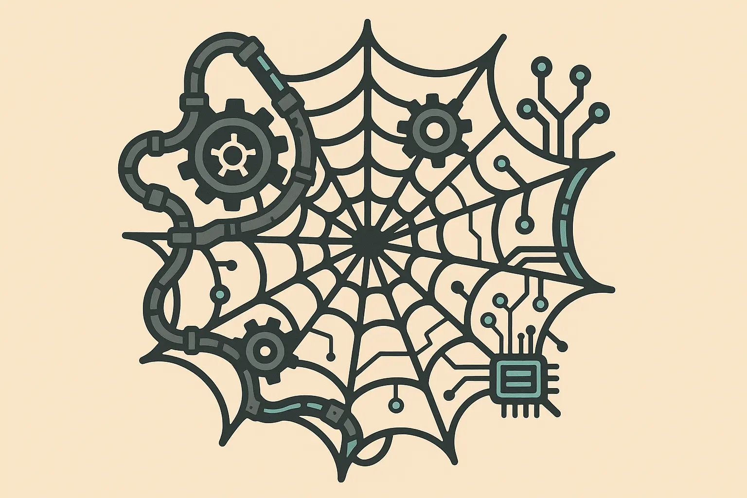 Biomechanical spider web tattoo fusion