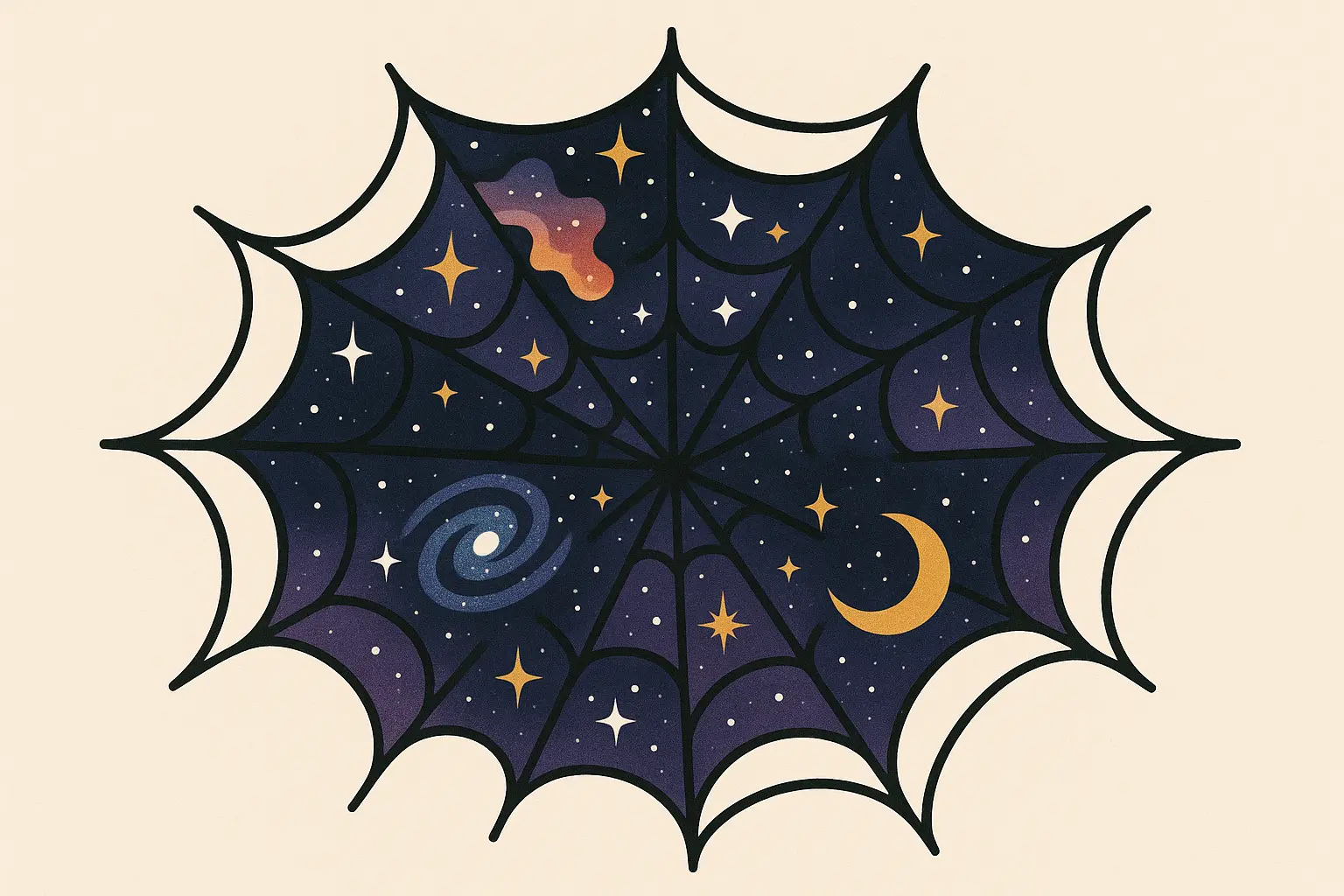 Cosmic galaxy spider web tattoo