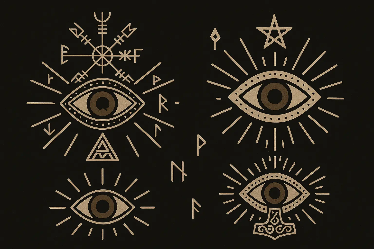 Nordic-inspired evil eye tattoo with runes