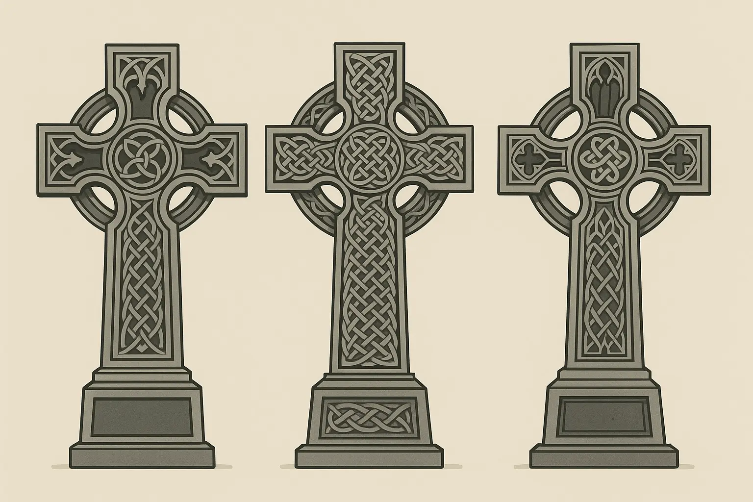 Minimalist line art three crosses design with clean geometric elements