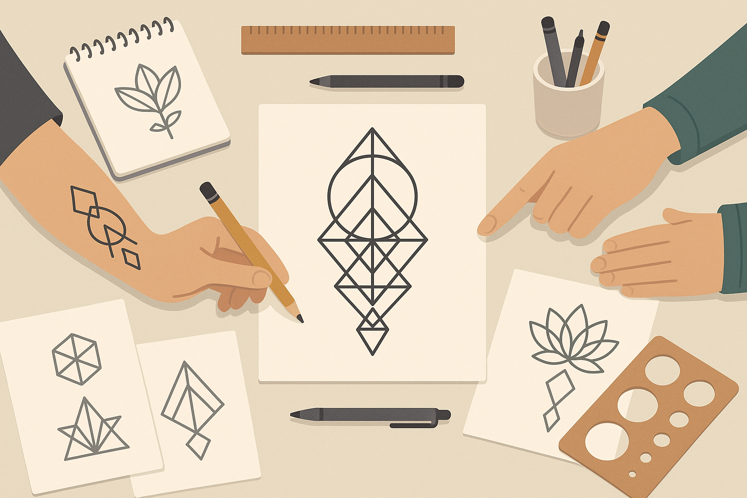 Professional tools for geometric tattoo design