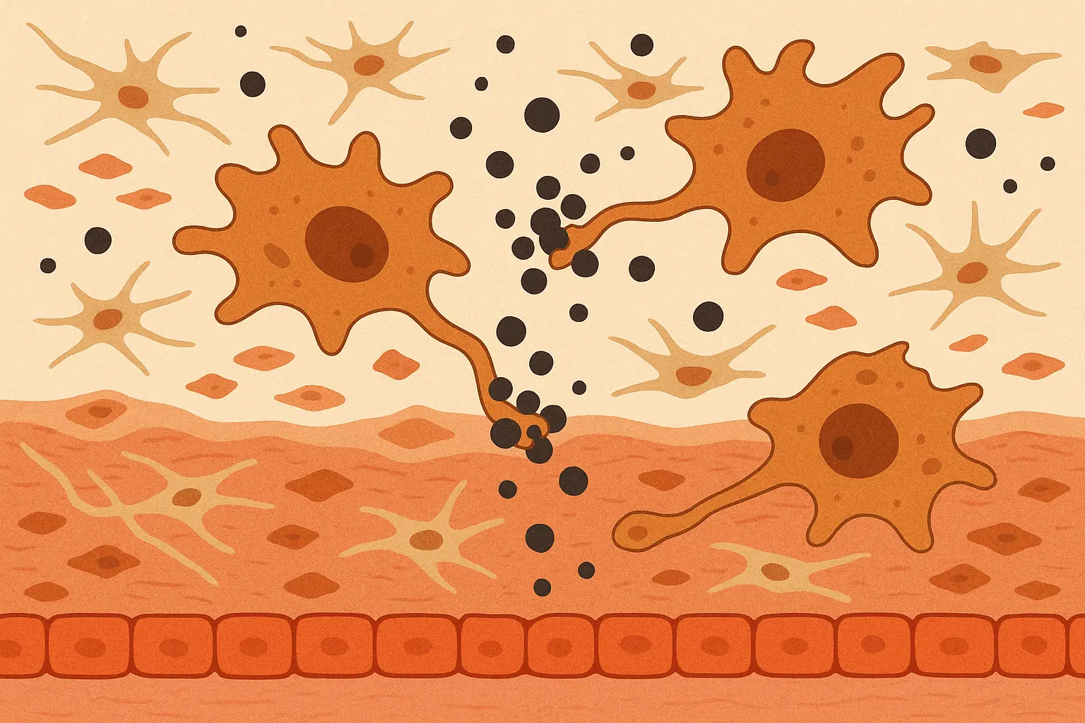 Microscopic view of skin cells during tattoo healing process