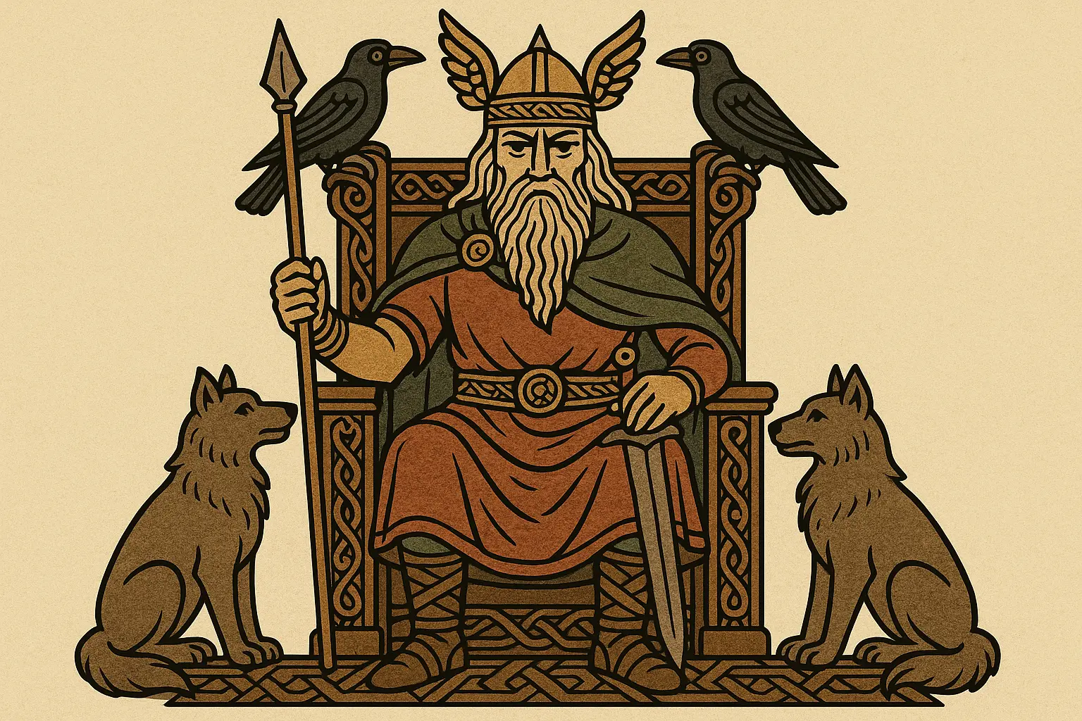 Classic Valhalla hall with Odin's throne tattoo design