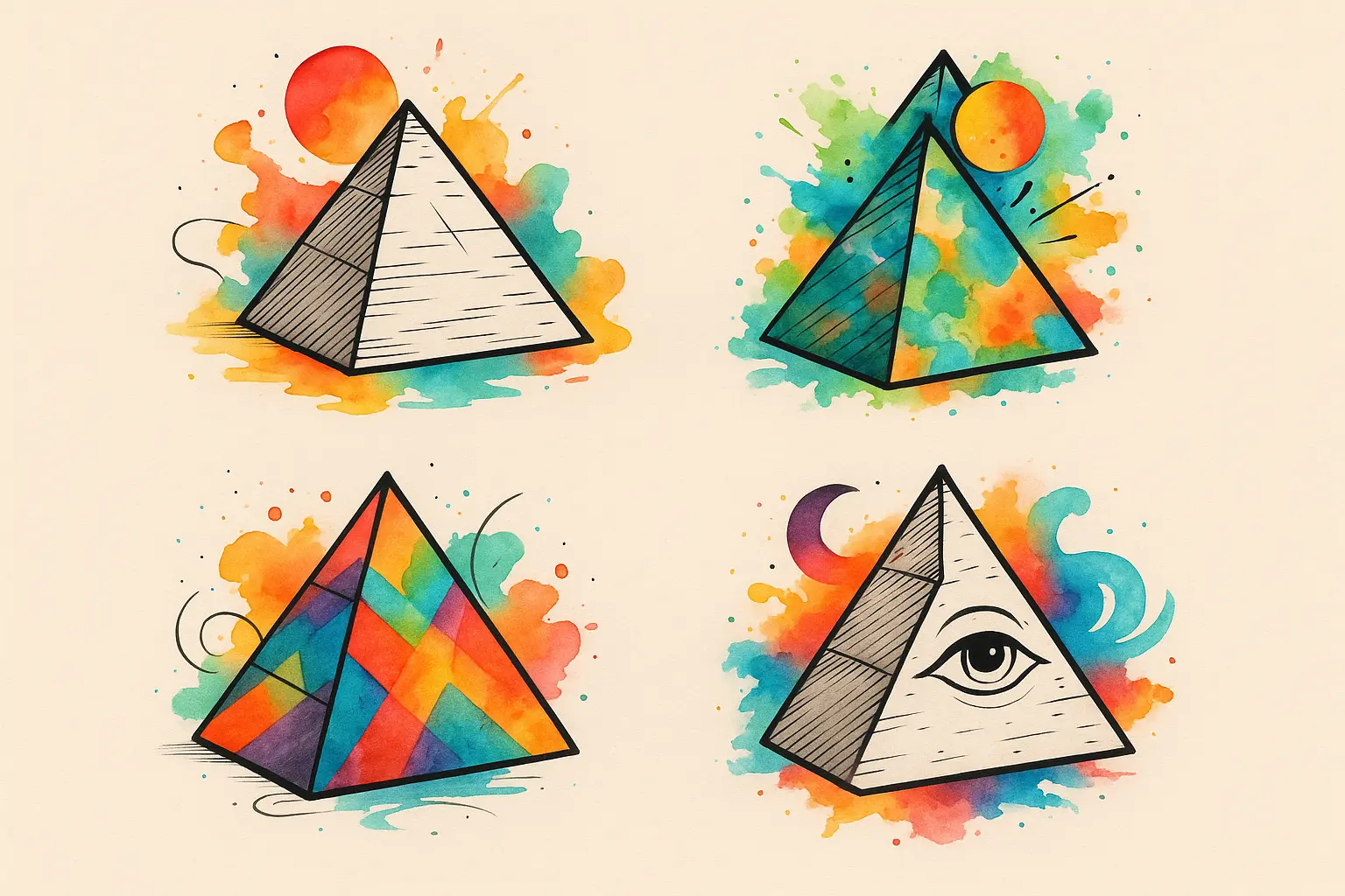 Modern pyramid tattoo interpretations with contemporary styles
