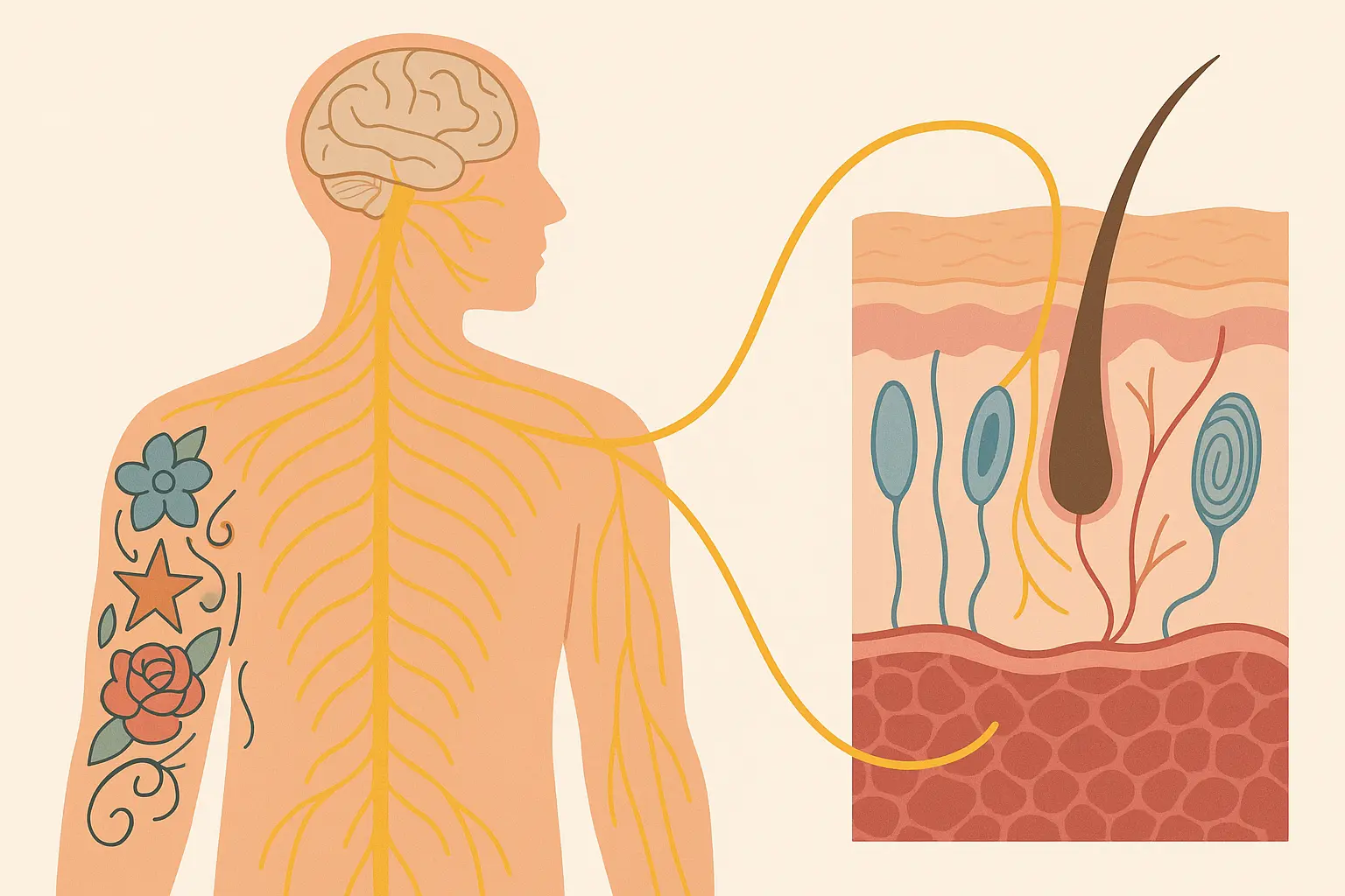 Neural pathways forming around healed tattoo tissue