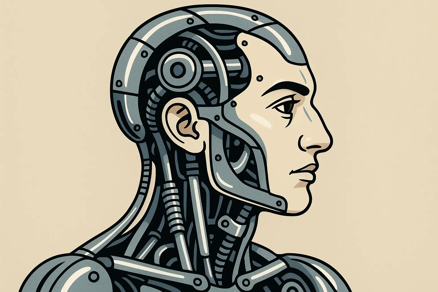 Chrome biomechanical portrait tattoo