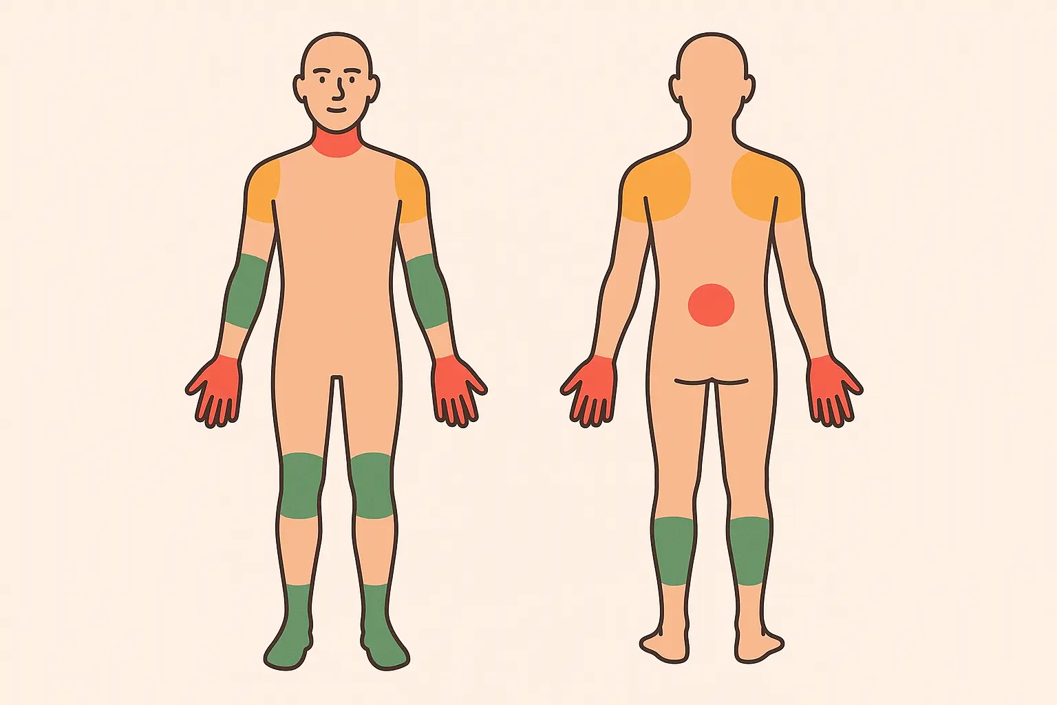 Body placement healing timeline comparison chart