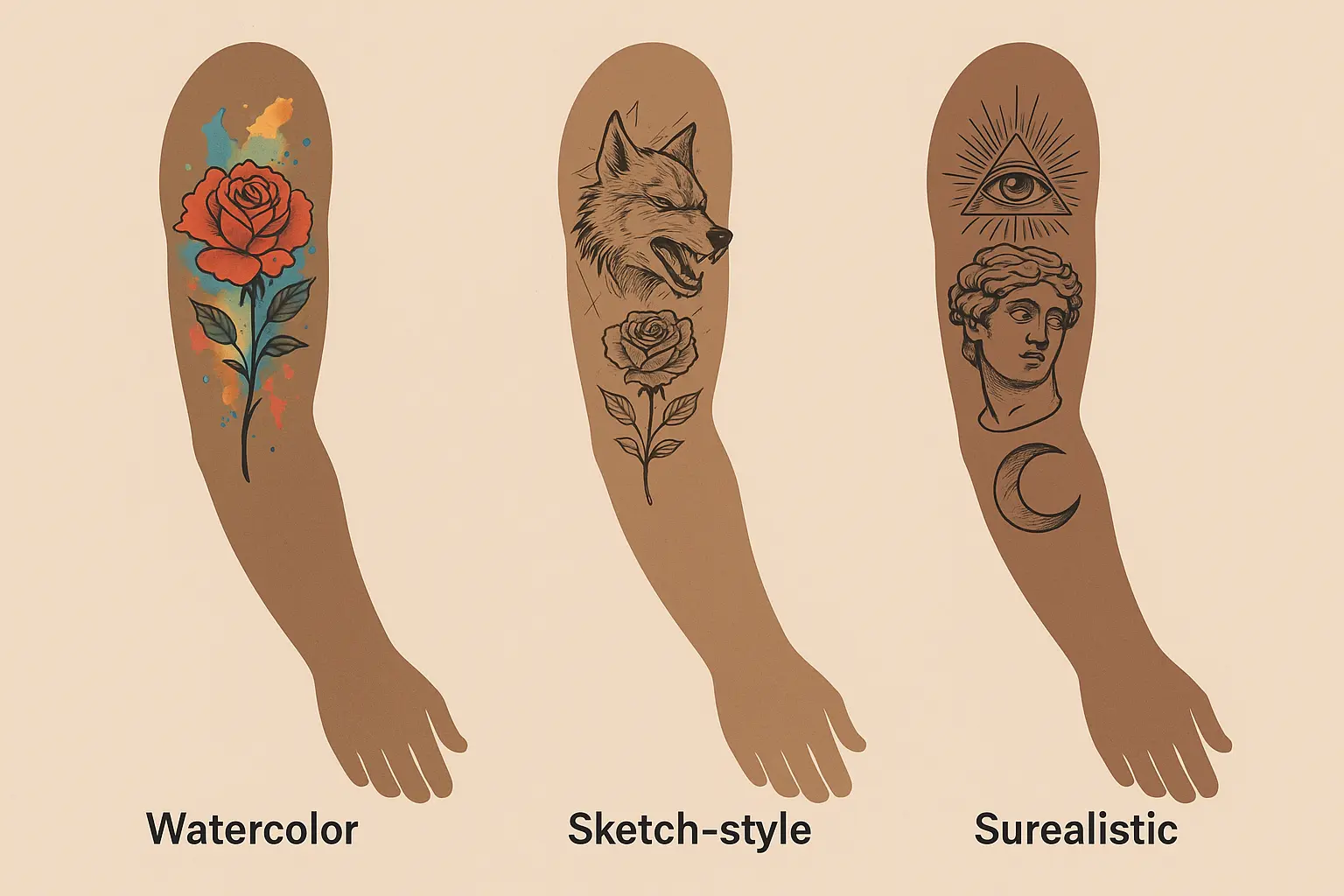 Artistic stylized tattoo watercolor surrealistic design