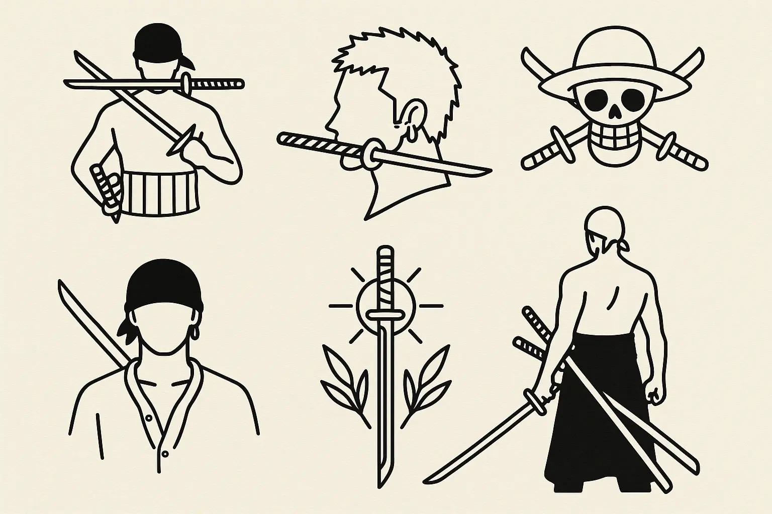 Minimalist and small Zoro tattoo design collection