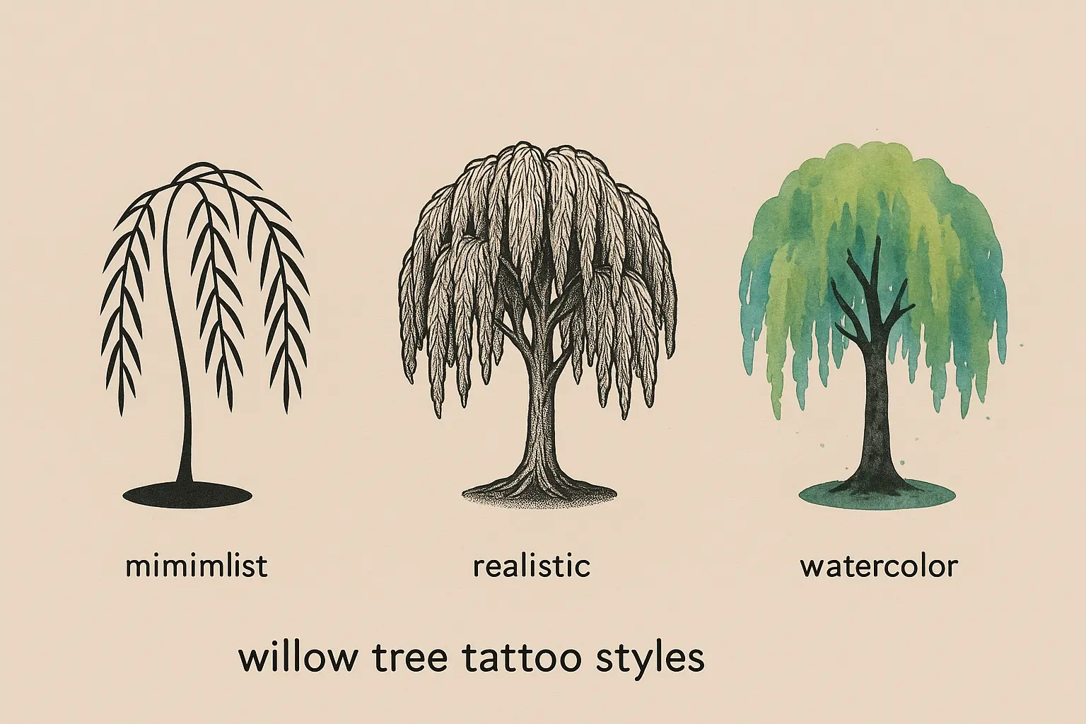 Willow tree tattoo style variations and complexity levels