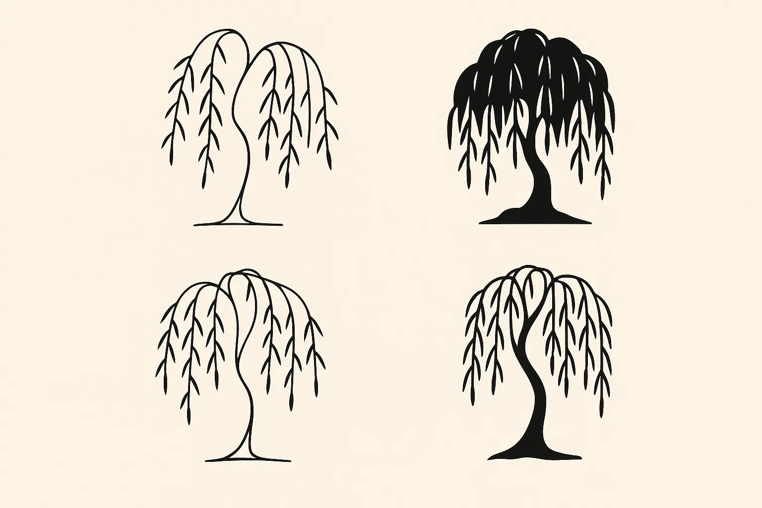 Minimalist willow tree tattoo outline designs