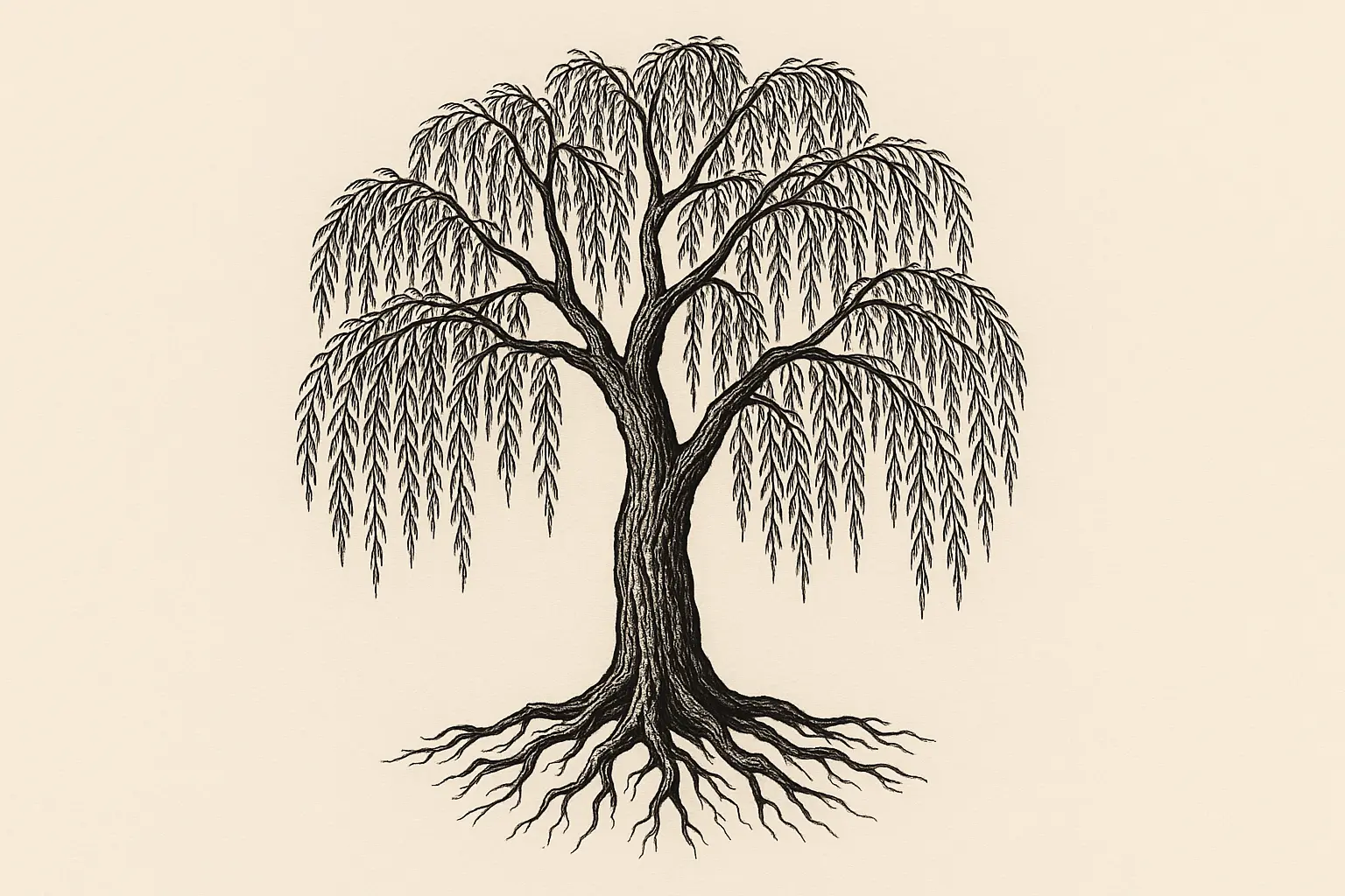 Realistic weeping willow tattoo with detailed branches