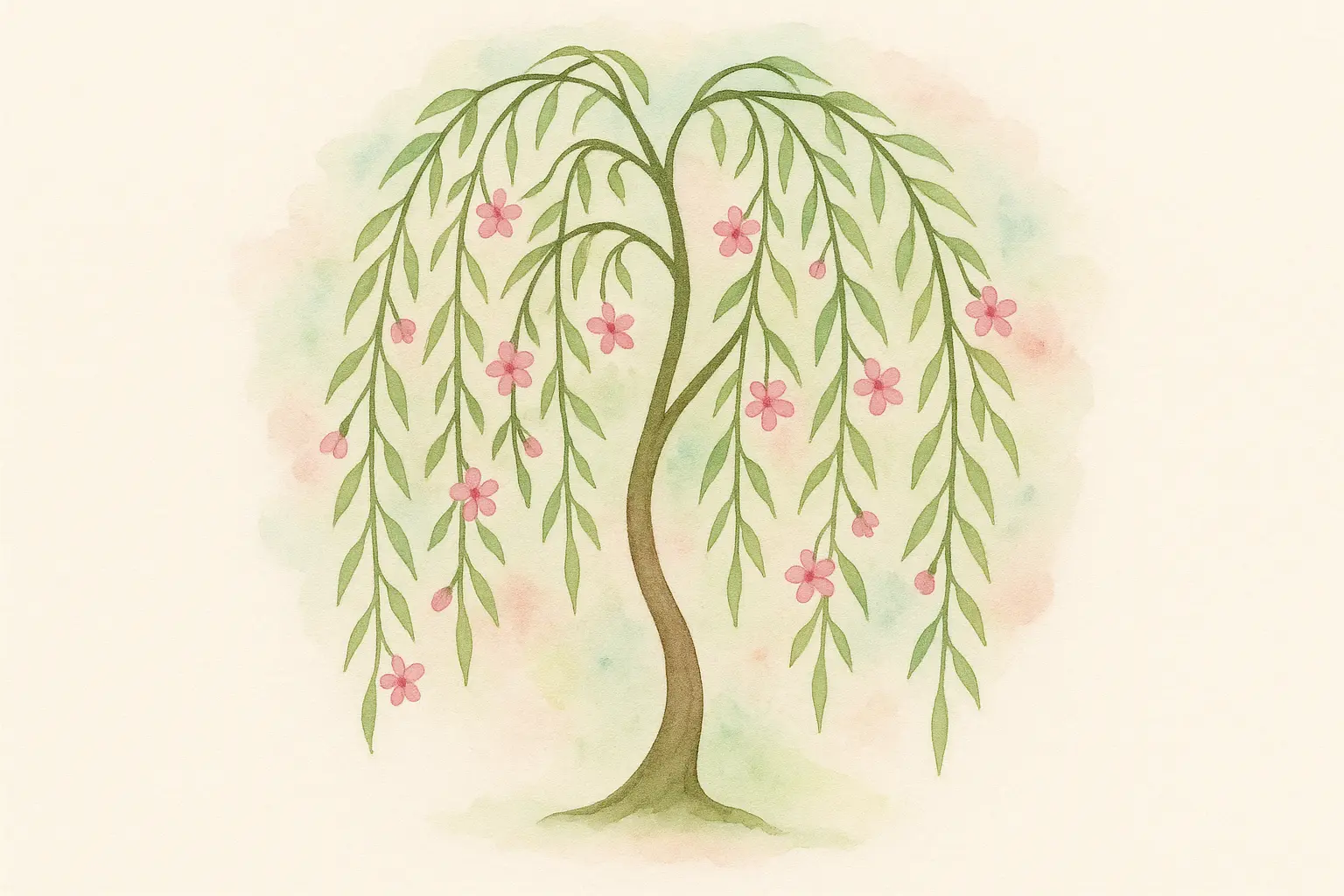 Feminine watercolor willow tree tattoo design