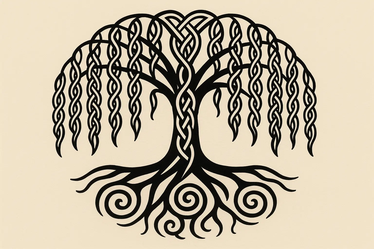 Celtic willow tree tattoo with traditional knotwork