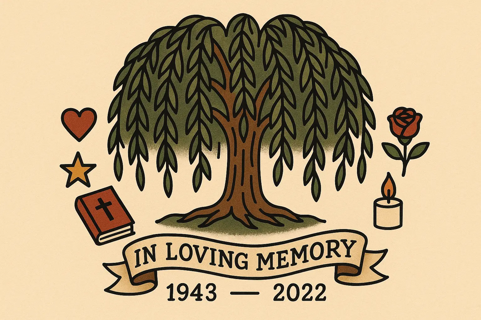 Memorial willow tree tattoo with personal elements