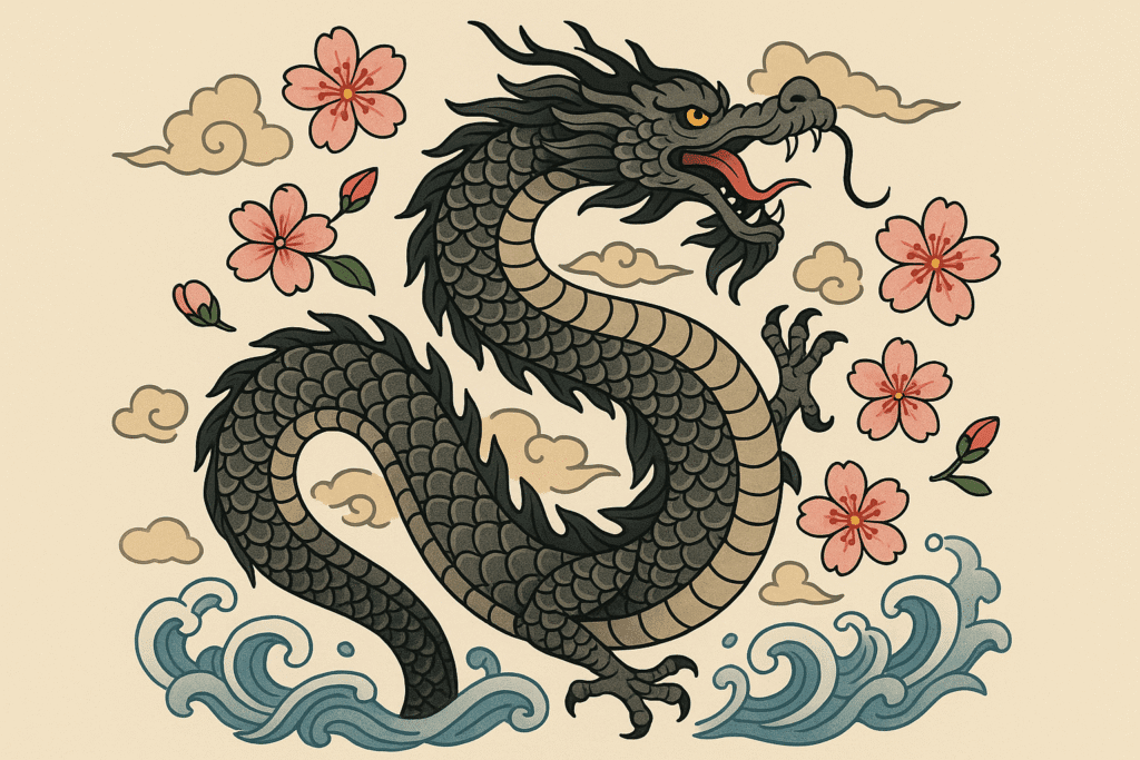 Traditional Japanese dragon tattoo sleeve design with water elements