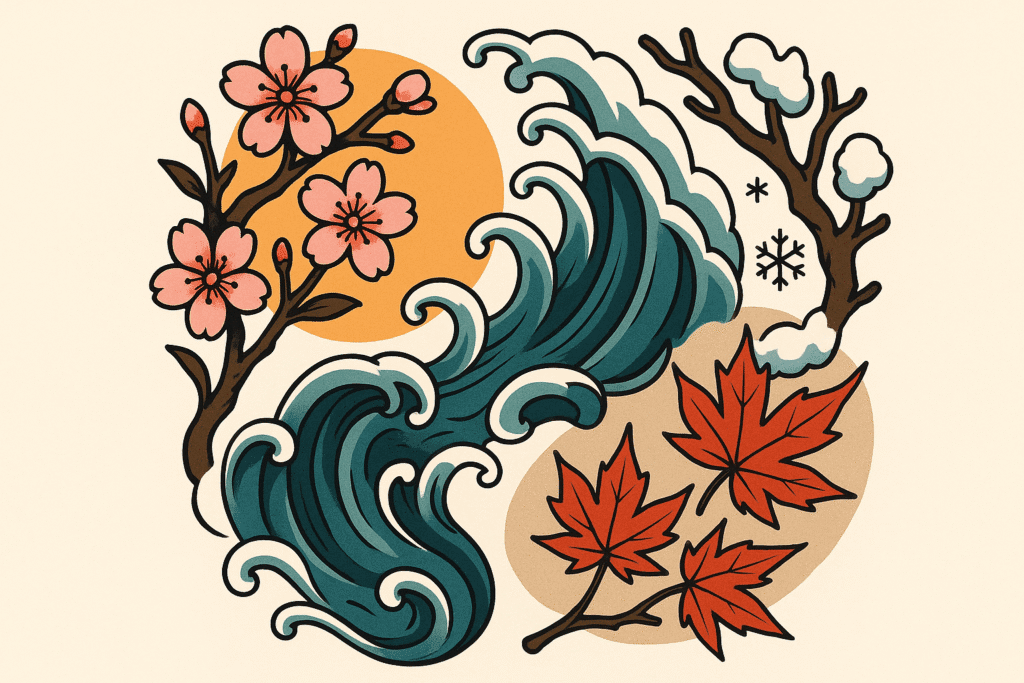Japanese nature tattoo sleeve with four seasons elements