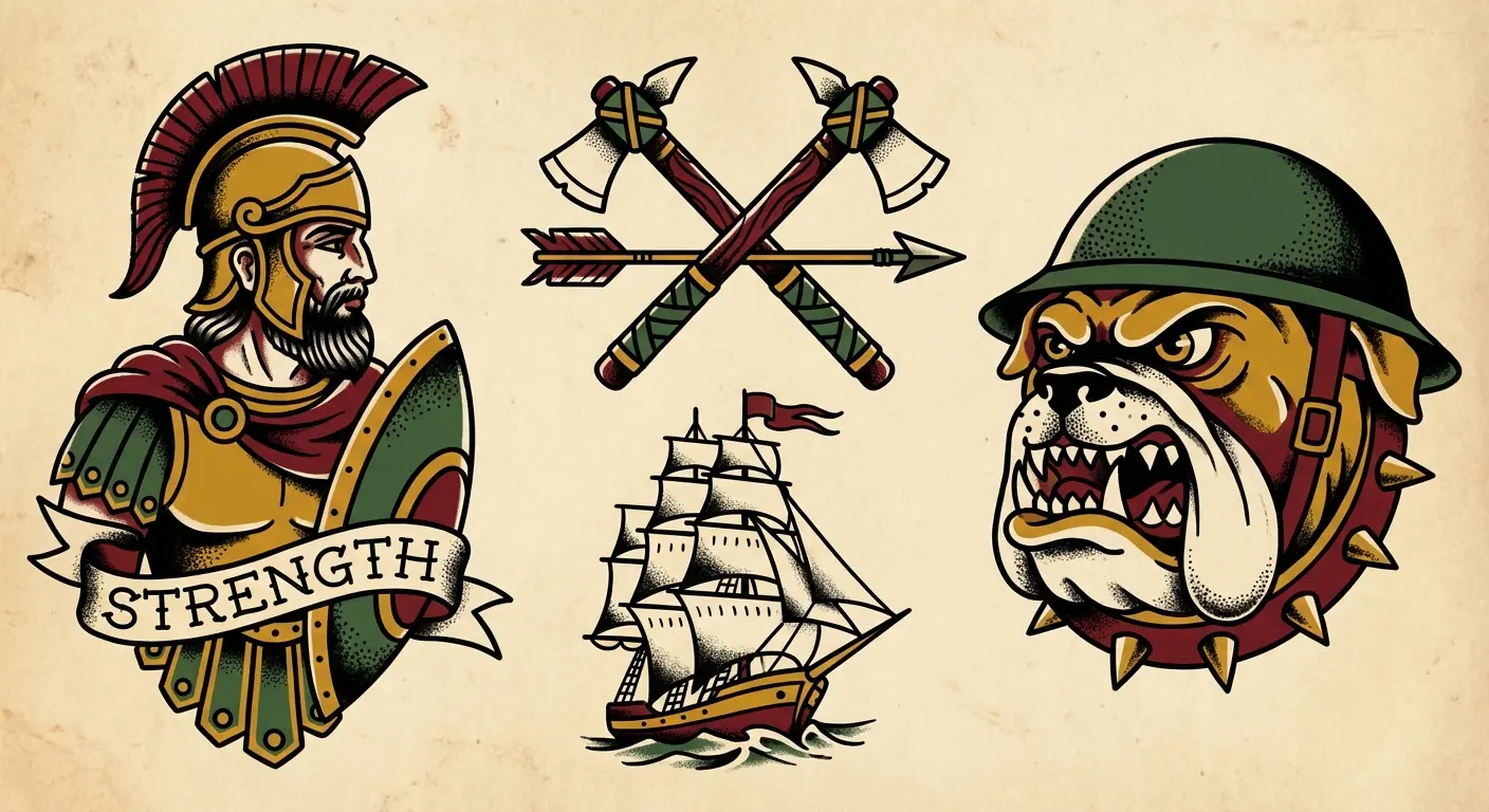 Traditional style valkyrie battle tattoo