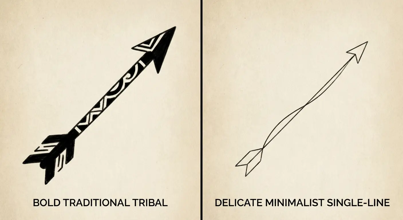 Tribal arrow versus minimalist line arrow comparison
