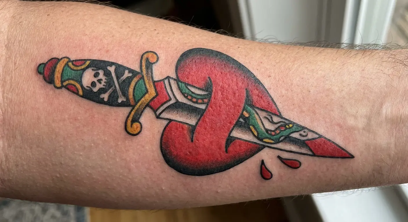 Heart tattoo with dagger piercing through