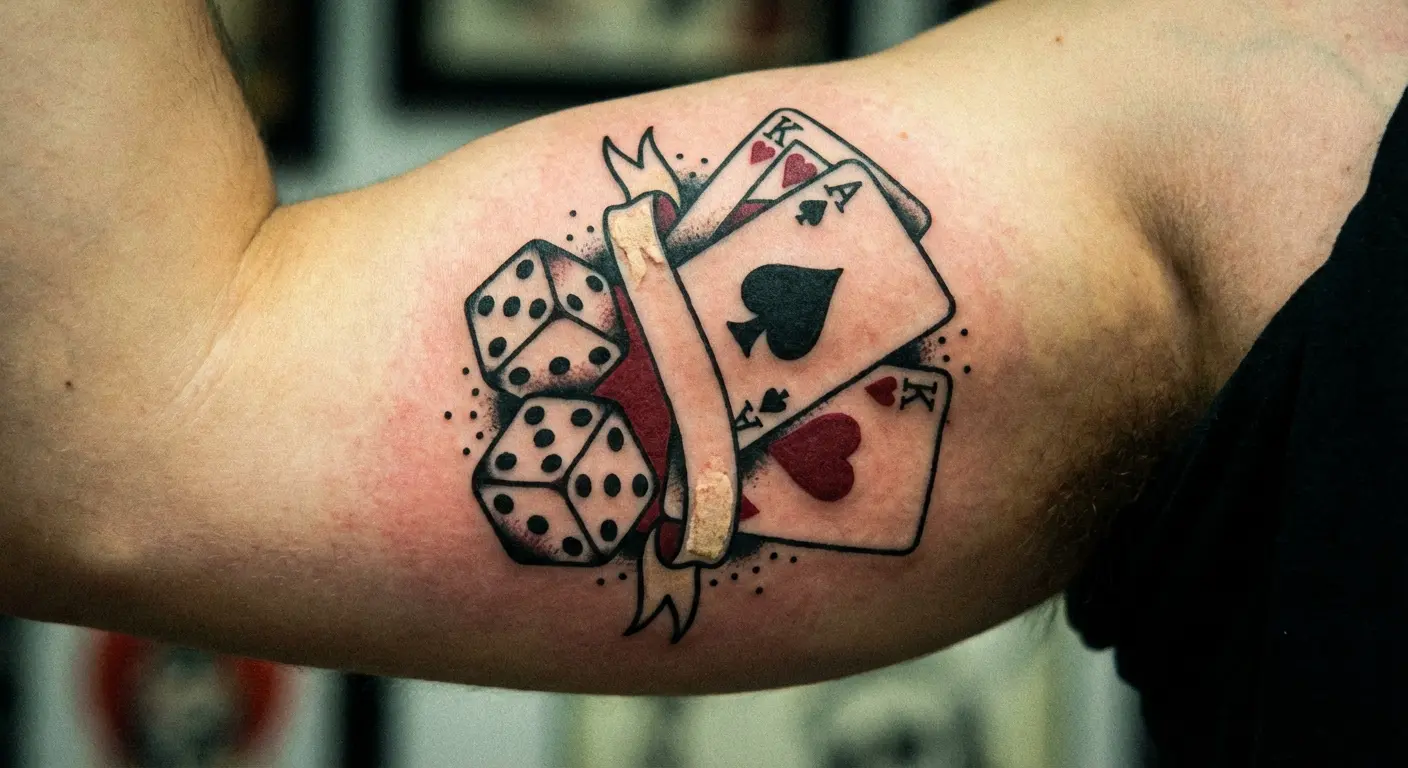 Traditional lucky dice and cards tattoo